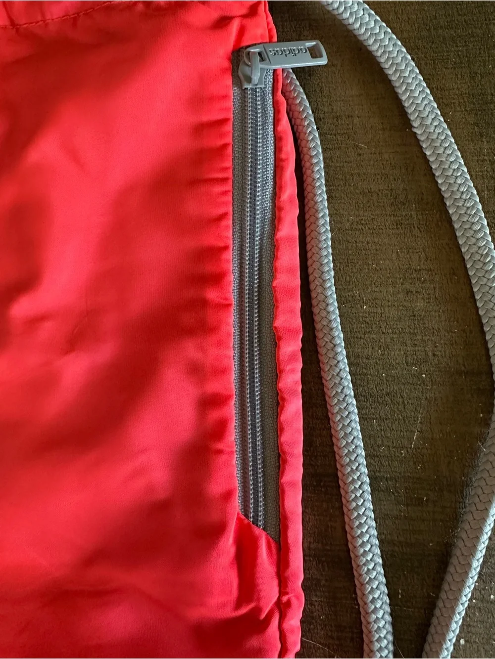 Adidas Drawstring Backpack Gym Sack Coral Pink Gray Cinch Bag Zipper Pocket